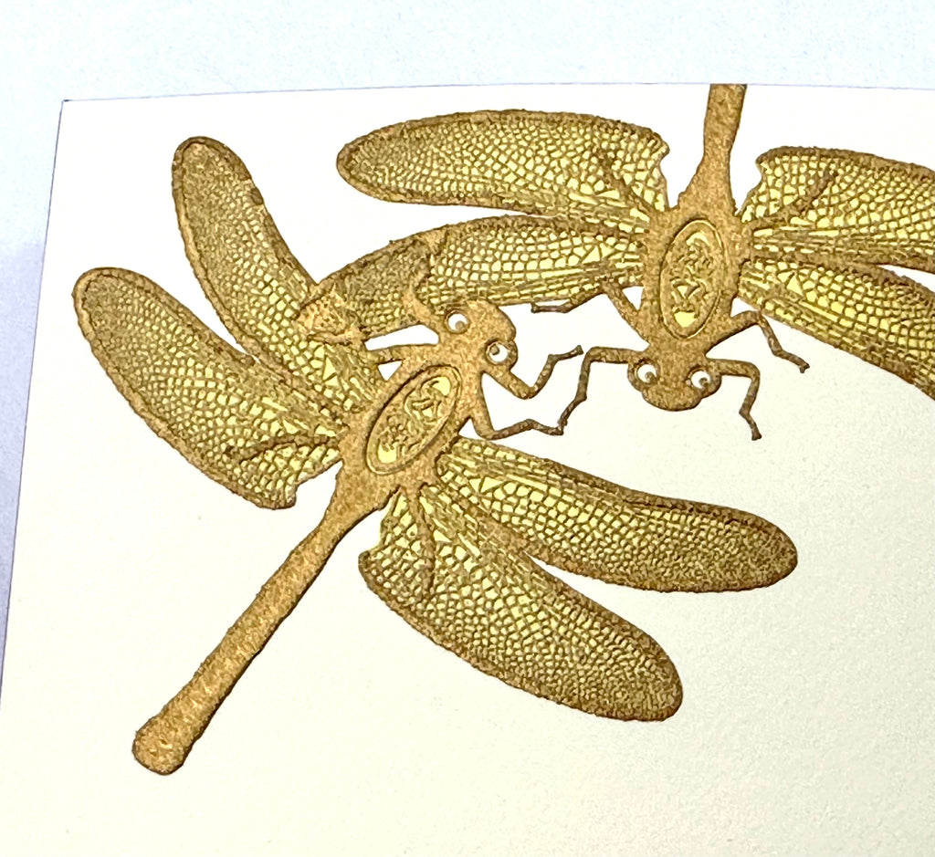 Dragonfly Pair Gold & Yellow Notecards | Set of 10
