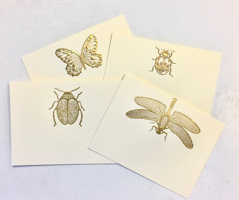 Assorted Gold Bugs Place Cards (butterfly, scarab, ladybug and dragonfly) | Set of 8