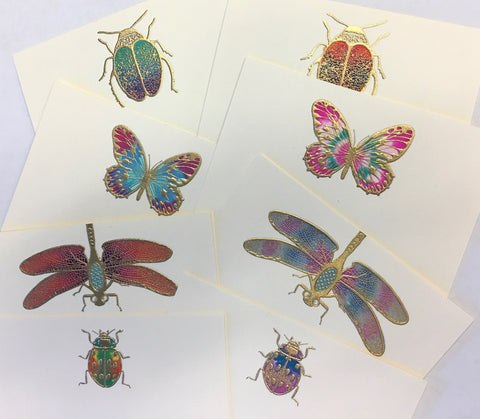 Assorted Bugs Hand Painted Place Cards (butterfly, scarab, ladybug and dragonfly) |  Set of 8