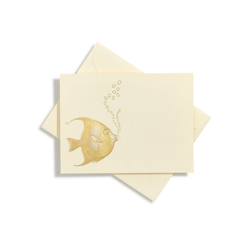Fish With Bubbles Gold Notecards | Set of 10