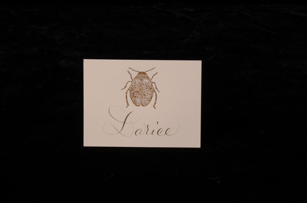 Envelopes & Placecards; title: Scarab Gold Place Card