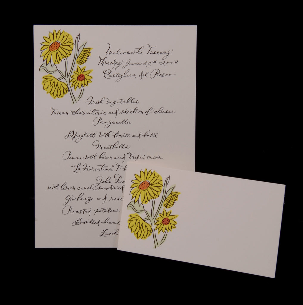 Menus; title: Sunflower Tuscany Placecard & Menu